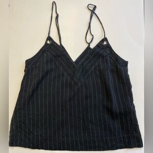 Shoulder crop black & white pinstripe spaghetti strap cami top  women's size XS